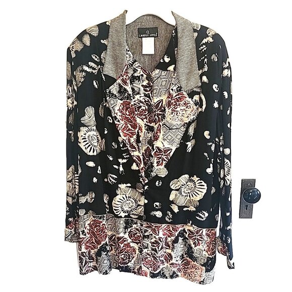 Carole Little Vintage Blazer and Blouse Size 10 Black and Burgundy Floral